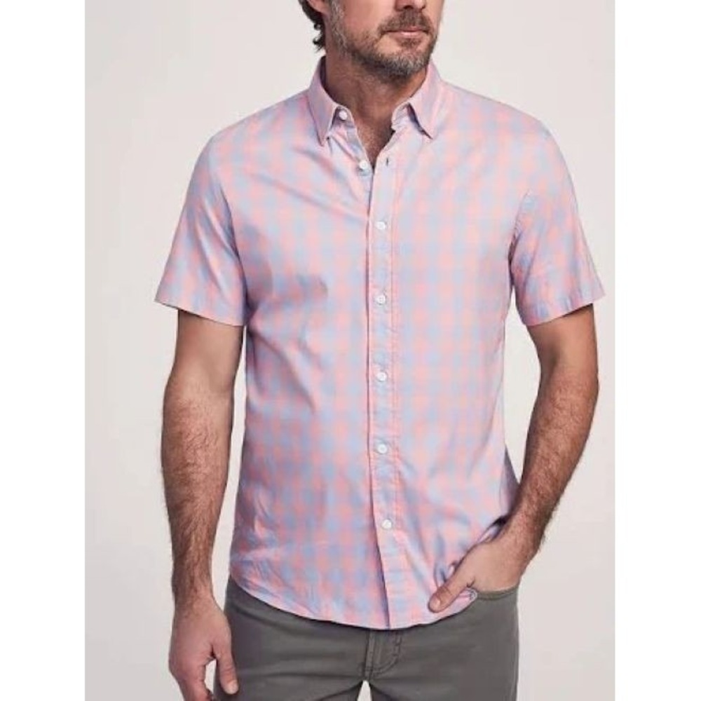 FAHERTY XXL Pink Blue Gingham Plaid Short Sleeve Button Down Shirt Soft